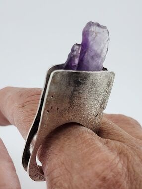 RAW AMETHYST STONE STATEMENT RING HANDMADE IN STERLING SILVER METAL SIZE 10